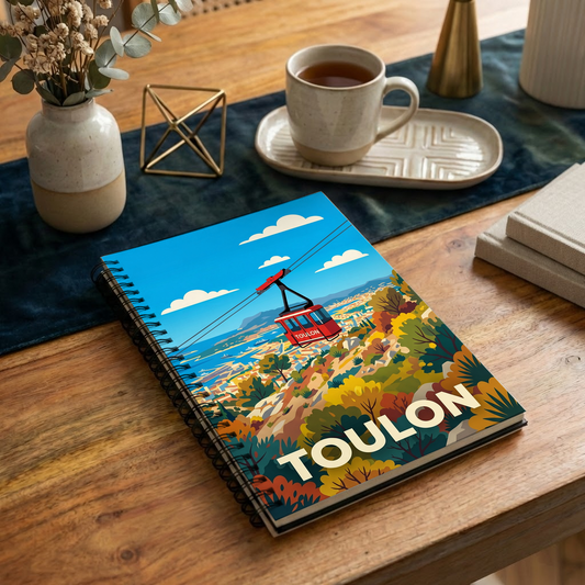 Carnet souvenir de la ville de Toulon avec une illustration stylisée du téléphérique.