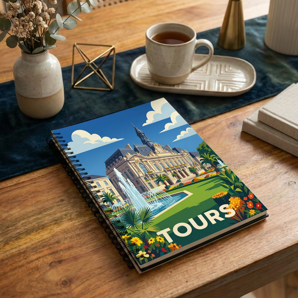 Carnet souvenir de la ville de Tours avec une illustration stylisée.