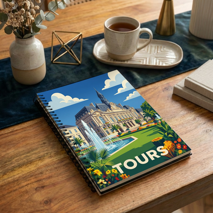 Carnet souvenir de la ville de Tours avec une illustration stylisée.