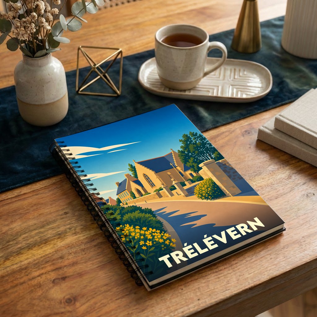 Carnet souvenir de la ville de Trélévern avec une illustration stylisée.