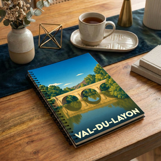 Carnet souvenir de la ville de Val-du-Layon avec une illustration stylisée de son pont.