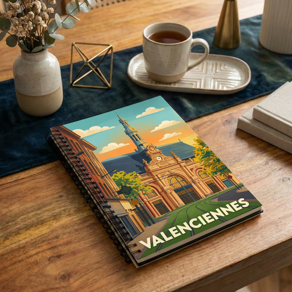 Carnet souvenir de la ville de Valenciennes avec une illustration stylisée.