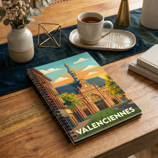 Carnet souvenir de la ville de Valenciennes avec une illustration stylisée.