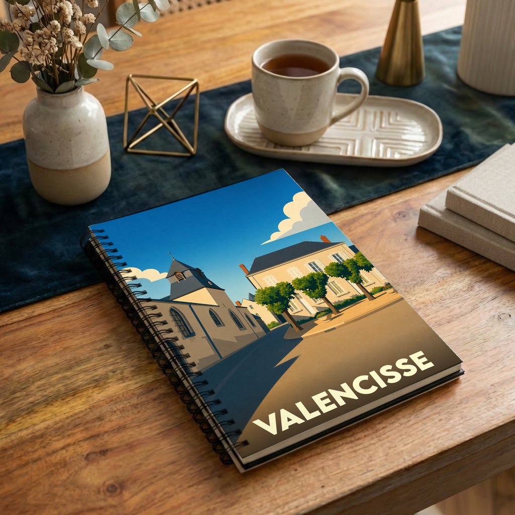 Carnet souvenir de la ville de Valencisse avec une illustration stylisée.