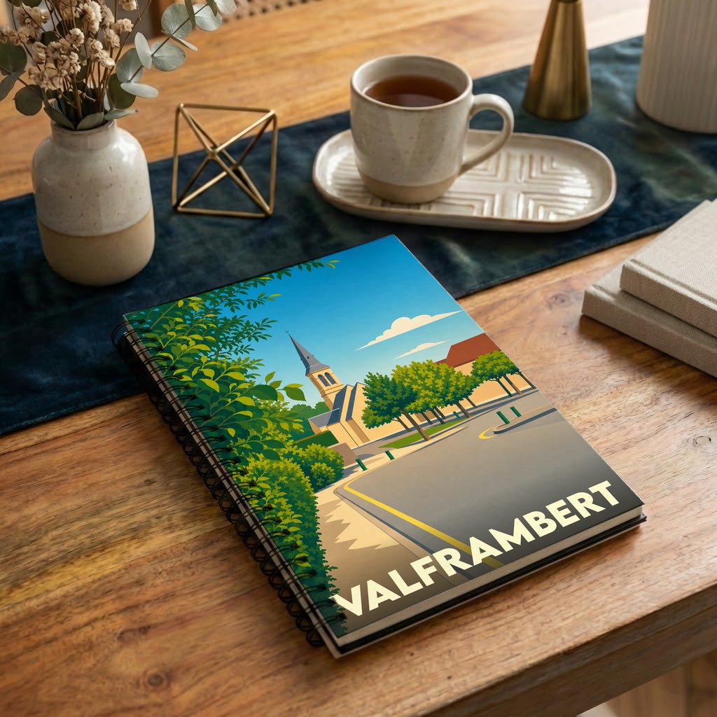 Carnet souvenir de la ville de Valframbert avec une illustration stylisée.