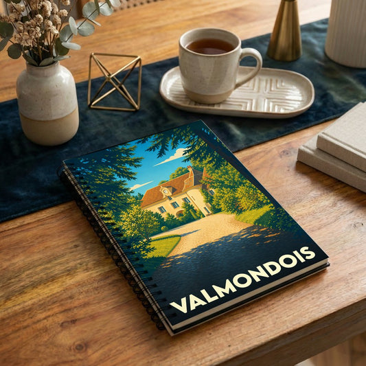 Carnet souvenir de la ville de Valmondois avec une illustration stylisée.