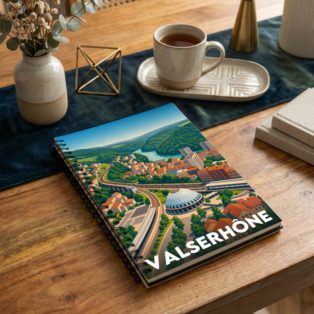 Carnet souvenir de la ville de Valserhône avec une illustration stylisée.