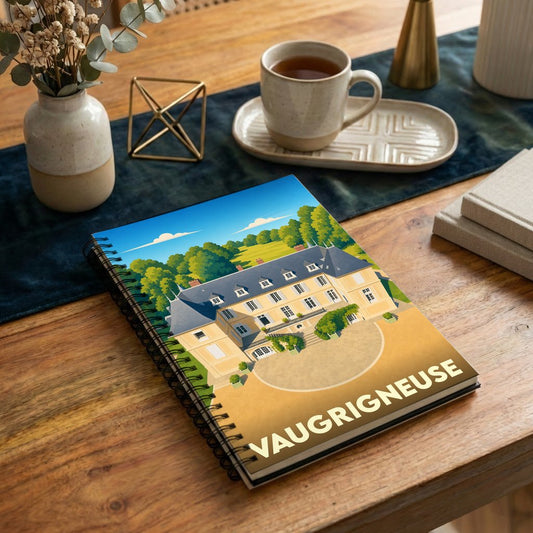 Carnet souvenir de la ville de Vaugrigneuse illustré d'un château de style vintage.