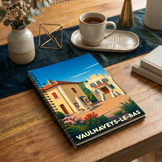 Carnet souvenir de la ville de Vaulnaveys-le-Bas avec une illustration stylisée.