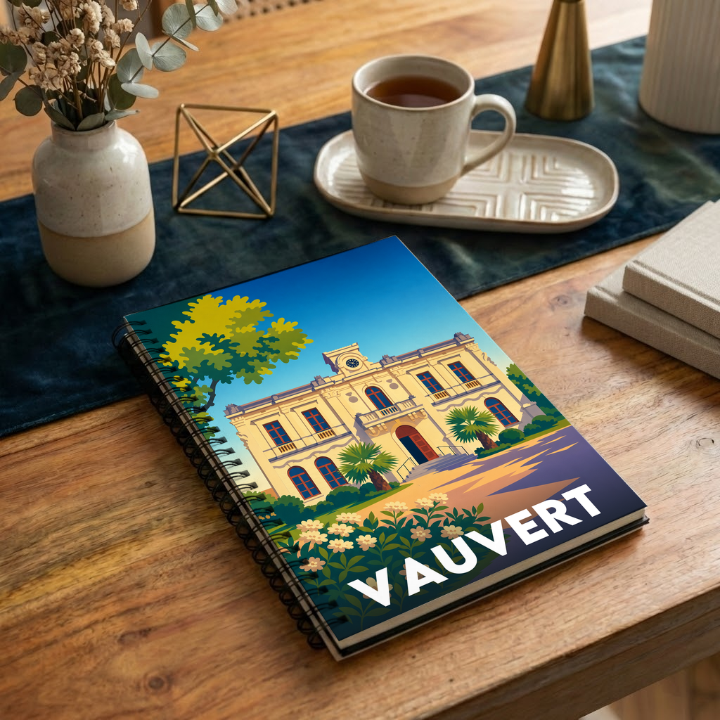 Carnet souvenir de la ville de Vauvert avec une illustration stylisée.