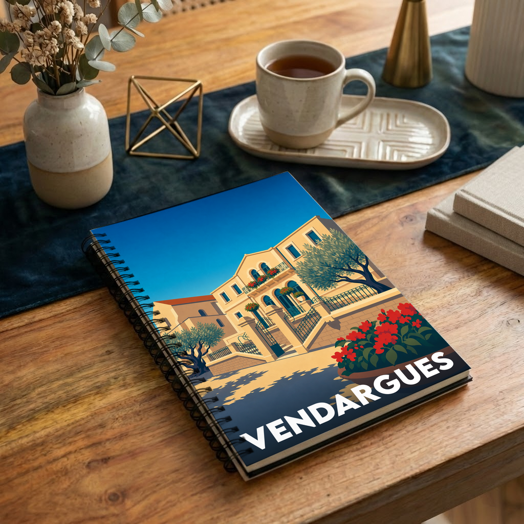 Carnet souvenir de la ville de Vendargues avec une illustration stylisée.