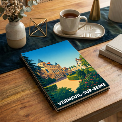 Carnet souvenir de la ville de Verneuil-sur-Seine avec une illustration stylisée.