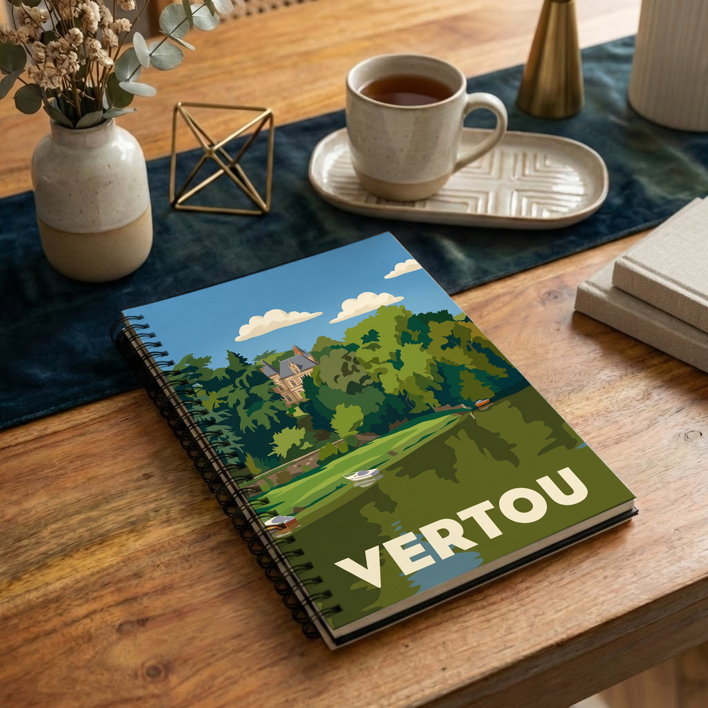 Carnet souvenir de la ville de Vertou illustré d'un paysage stylisé.