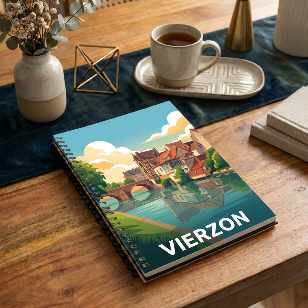 Carnet souvenir de la ville de Vierzon avec une illustration stylisée.