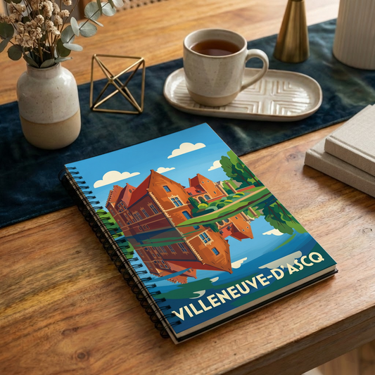 Carnet souvenir de la ville de Villeneuve-d'Ascq avec une illustration stylisée.