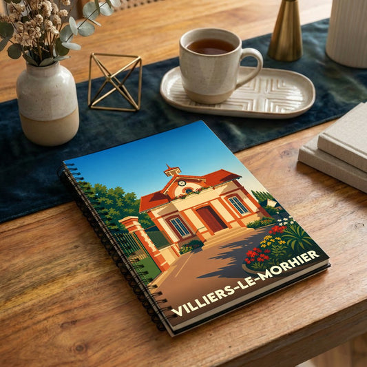 Carnet souvenir de la ville de Villiers-le-Morhier illustré d'un dessin stylisé de sa mairie.