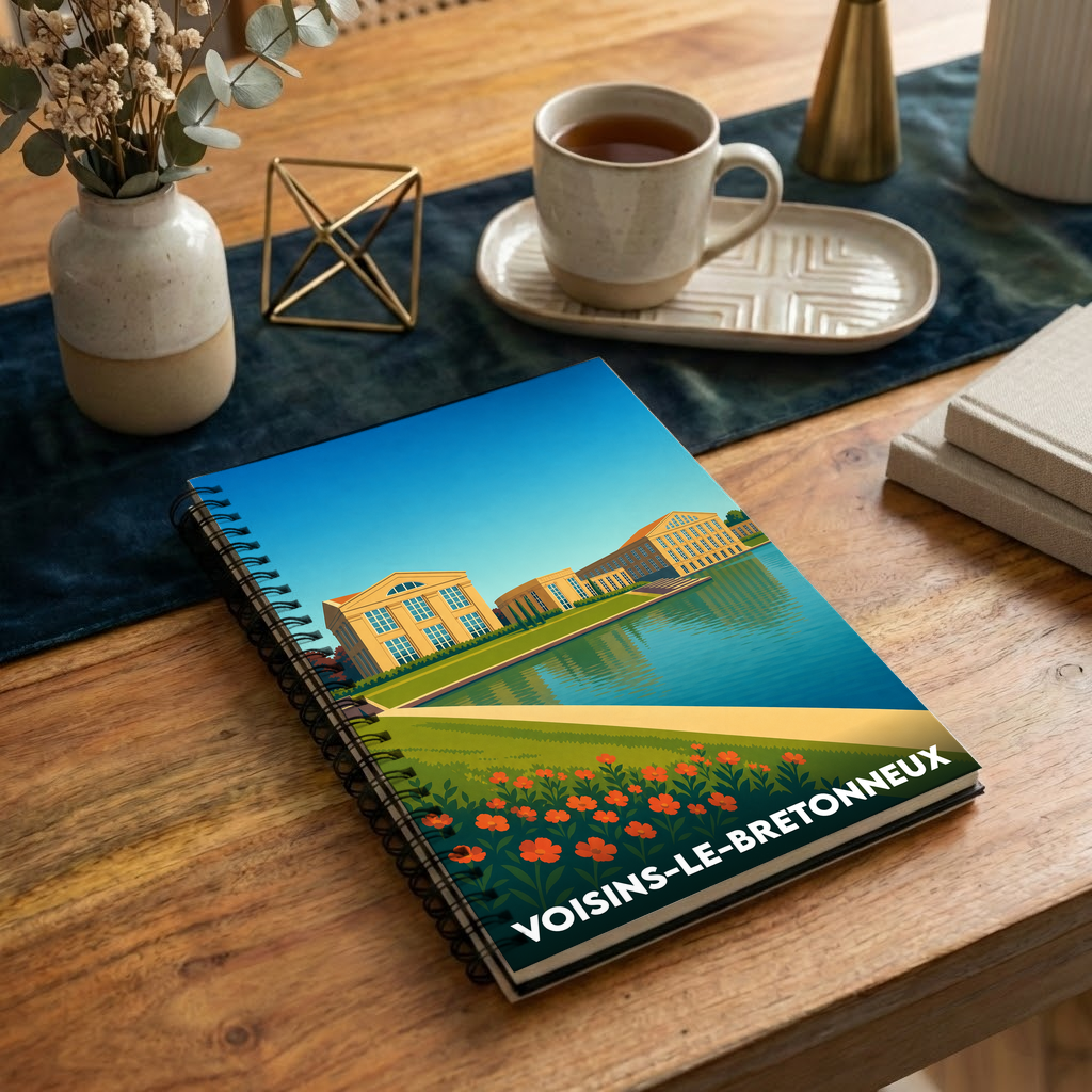 Carnet souvenir de la ville de Voisins-le-Bretonneux avec une illustration stylisée.