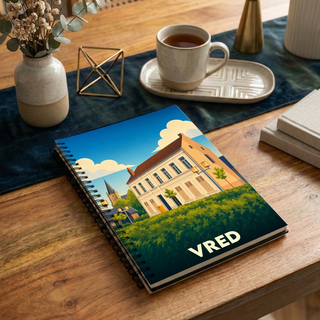Carnet à spirales souvenir de la ville de Vred avec une illustration stylisée.