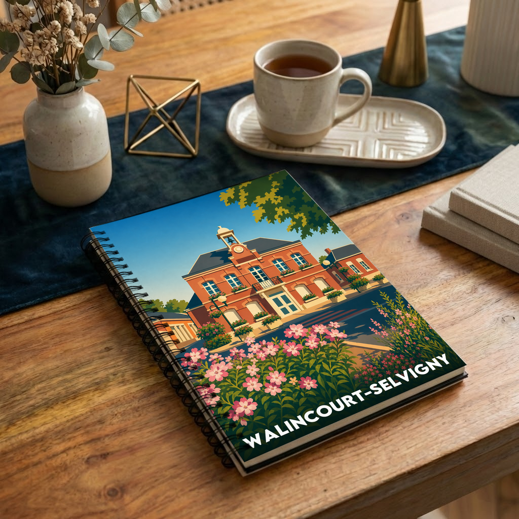 Carnet souvenir de la ville de Walincourt-Selvigny avec une illustration stylisée.