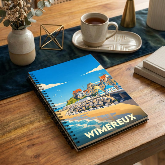Carnet souvenir de la ville de Wimereux avec une illustration stylisée de son front de mer.