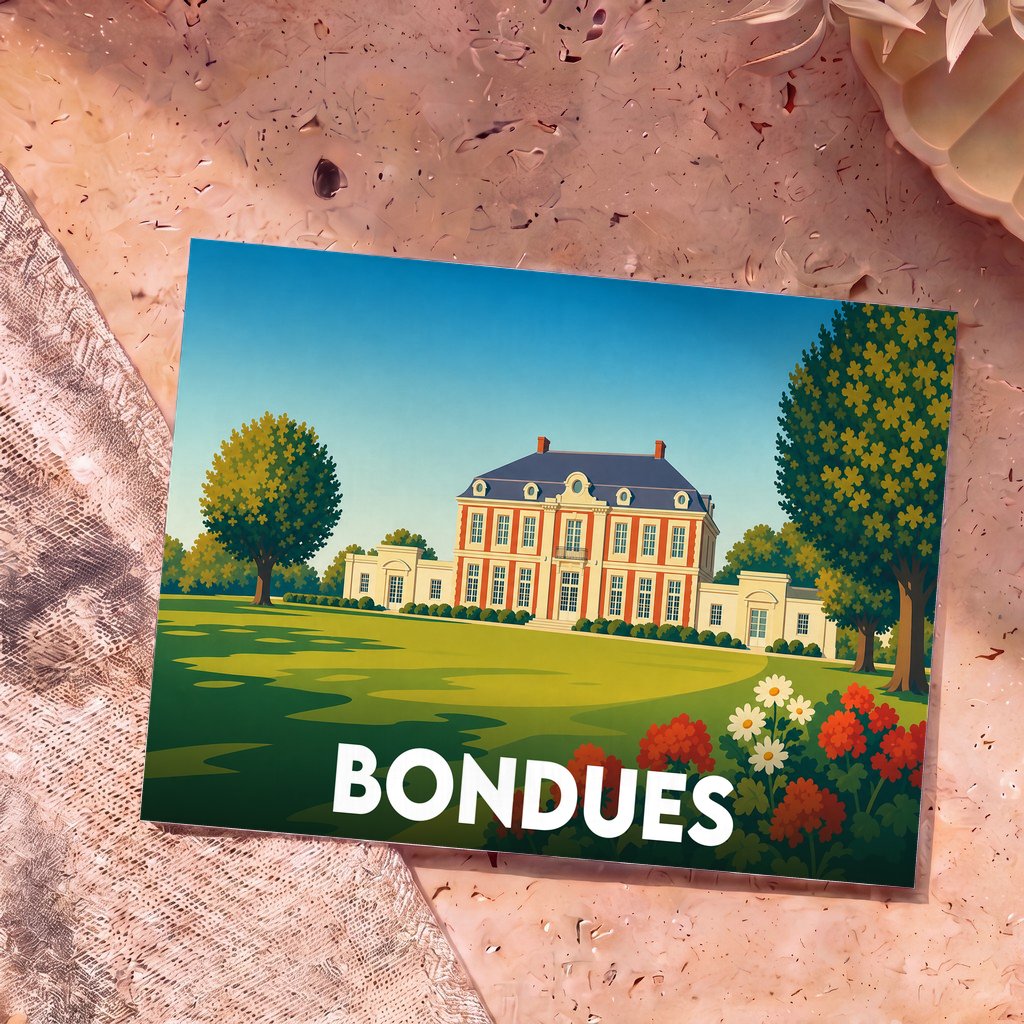 Carte postale souvenir de la ville de Bondues illustrant une grande demeure bourgeoise dans un parc arboré.