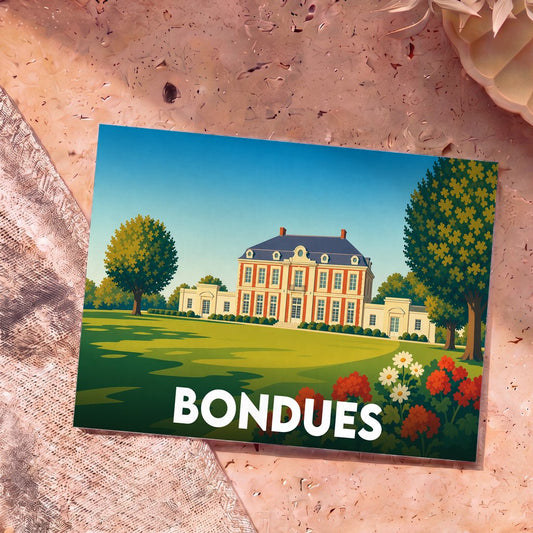 Carte postale souvenir de la ville de Bondues illustrant une grande demeure bourgeoise dans un parc arboré.