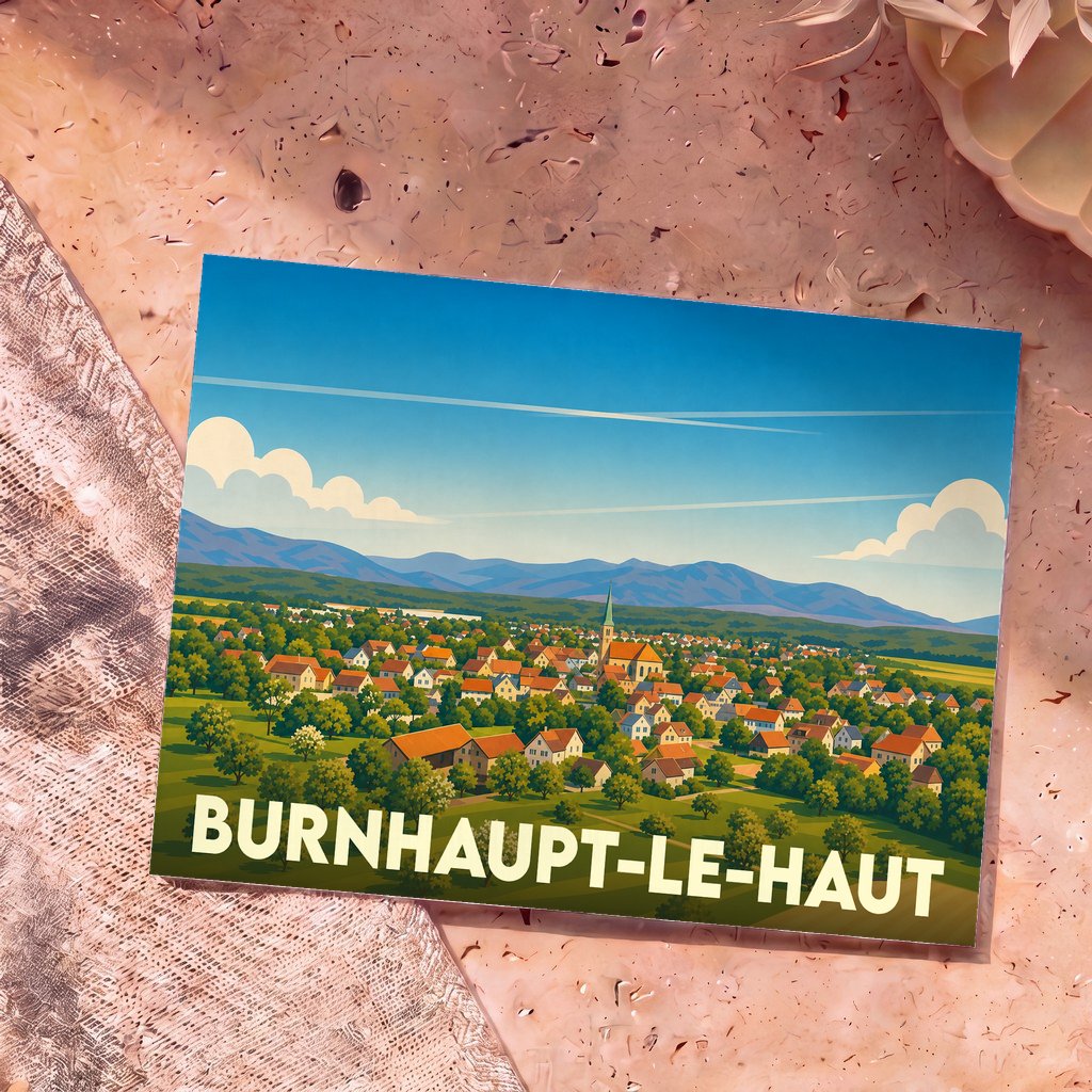 Carte postale souvenir de Burnhaupt-le-Haut avec une illustration panoramique de la ville.