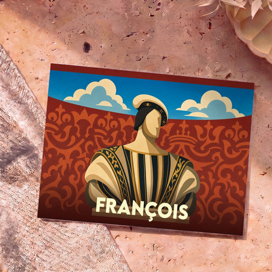 Carte postale souvenir de la ville de François avec une illustration stylisée.