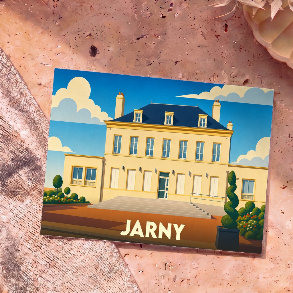 Carte postale souvenir de la ville de Jarny illustrant une élégante demeure de style classique.