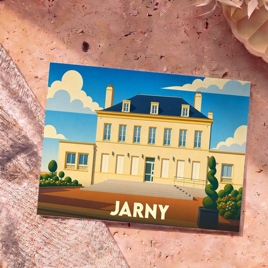 Carte postale souvenir de la ville de Jarny illustrant une élégante demeure de style classique.