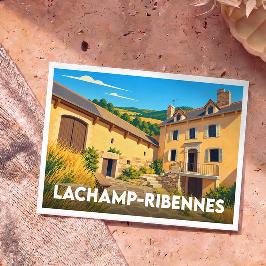 Carte postale souvenir de la ville de Lachamp-Ribennes illustrant une demeure de campagne typique.
