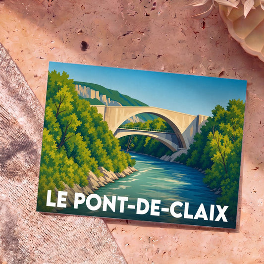 Carte postale souvenir de la ville du Pont-de-Claix avec une illustration stylisée de ses ponts emblématiques.