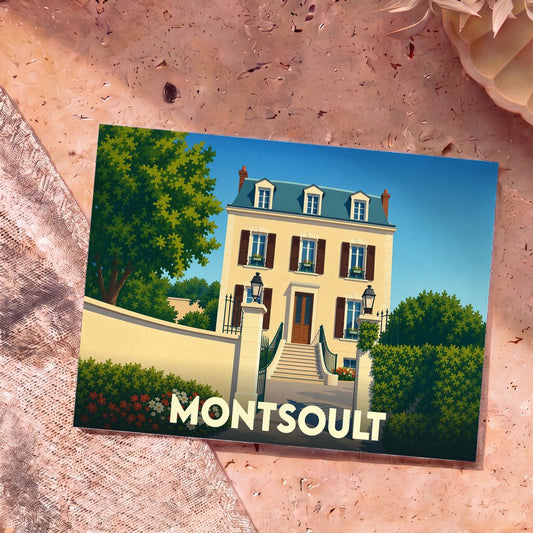 Carte postale souvenir de la ville de Montsoult illustrant une élégante maison de maître au style classique.