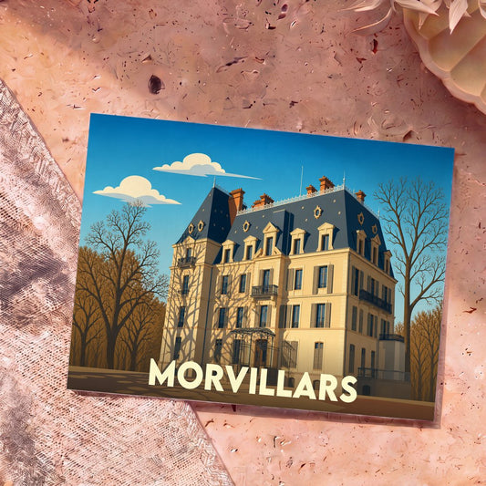 Carte postale souvenir de la ville de Morvillars illustrant une grande demeure bourgeoise de style classique.