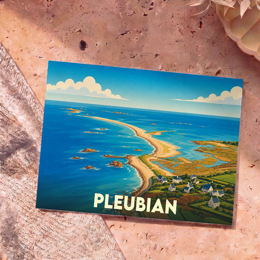 Carte postale souvenir de la commune de Pleubian avec une illustration stylisée du Sillon de Talbert.