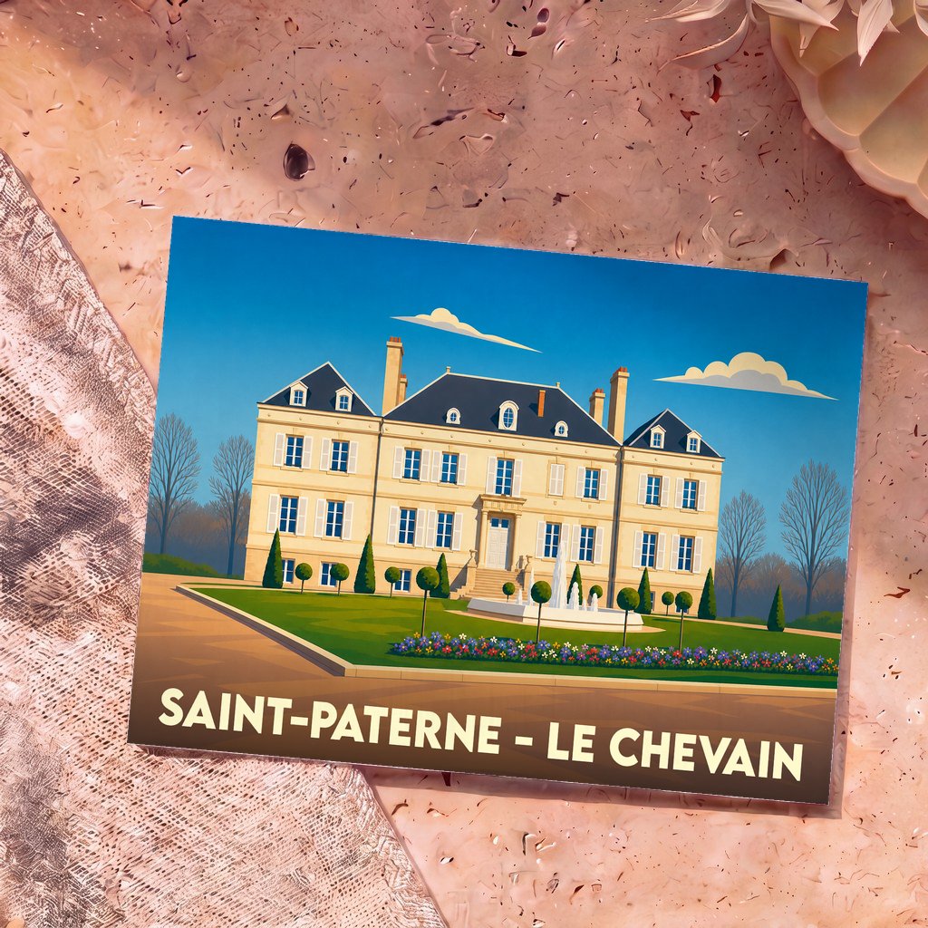 Carte postale souvenir de la ville de Saint-Paterne - Le Chevain illustrant un château entouré de jardins.