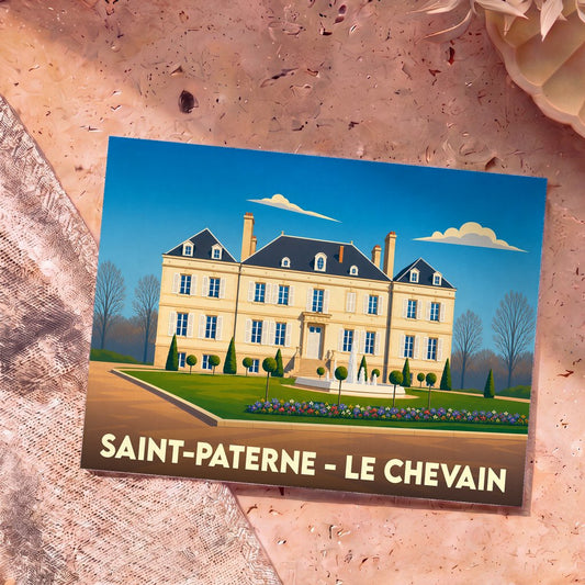 Carte postale souvenir de la ville de Saint-Paterne - Le Chevain illustrant un château entouré de jardins.
