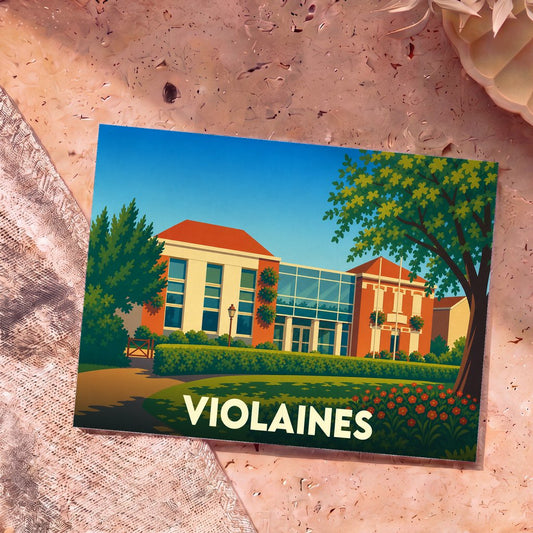 Carte postale souvenir de la ville de Violaines présentant une illustration colorée de l'hôtel de ville.