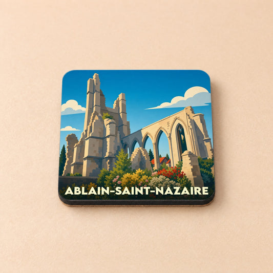 Dessous de verre souvenir de la ville d'Ablain-Saint-Nazaire avec une illustration stylisée de ses ruines.