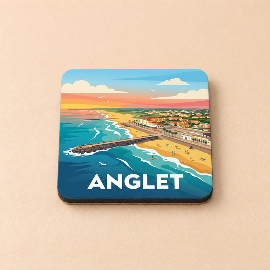 Dessous de verre souvenir de la ville d'Anglet avec une illustration stylisée de son littoral.