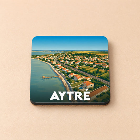 Dessous de verre souvenir de la ville d'Aytré avec une illustration stylisée du littoral.