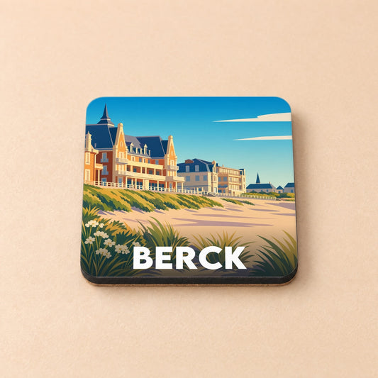 Dessous de verre souvenir de la ville de Berck avec une illustration stylisée du front de mer.