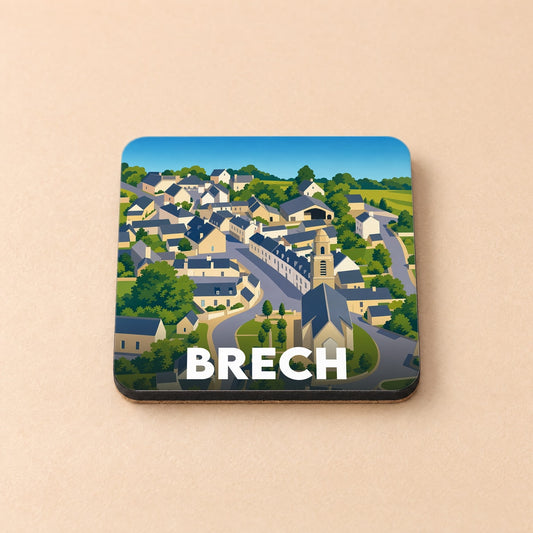 Dessous de verre souvenir de la ville de Brech avec une illustration stylisée.
