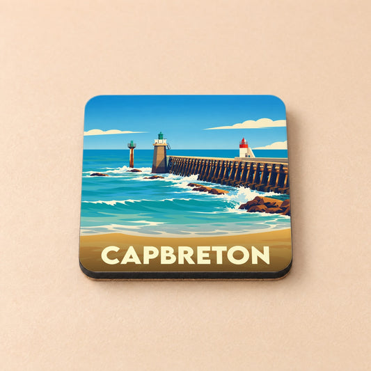 Dessous de verre souvenir de la ville de Capbreton avec une illustration stylisée de son emblématique estacade.