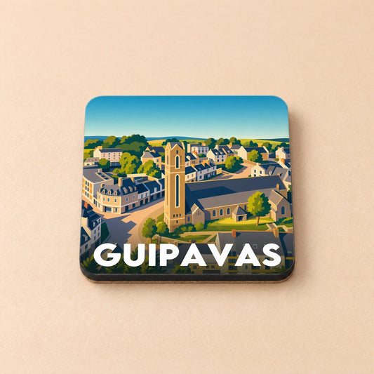 Dessous de verre souvenir de la ville de Guipavas avec une illustration stylisée.