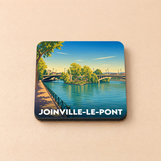 Dessous de verre souvenir de la ville de Joinville-le-Pont avec une illustration stylisée des bords de Marne.
