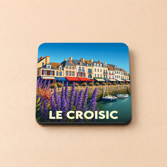 Dessous de verre souvenir de la ville du Croisic avec une illustration stylisée du port.