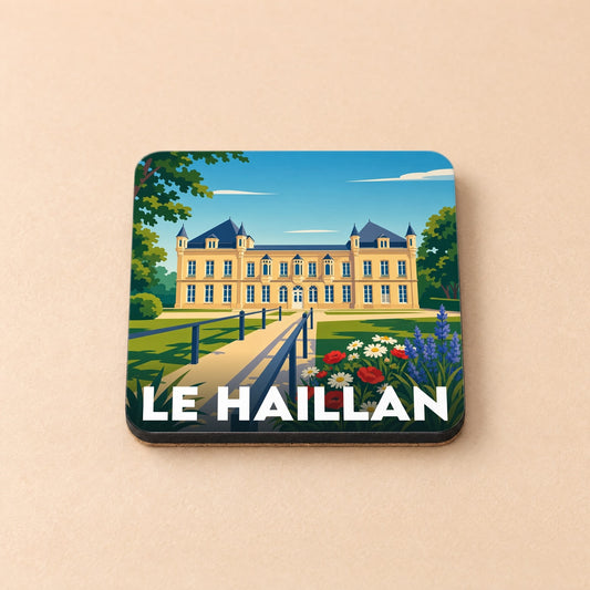 Dessous de verre souvenir de la ville de Le Haillan avec une illustration stylisée d'un château.
