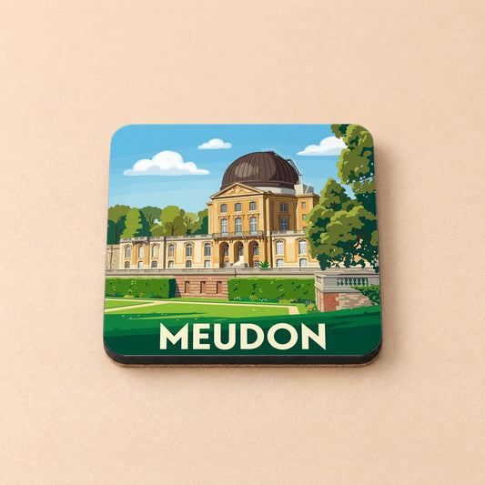 Dessous de verre souvenir de la ville de Meudon avec une illustration stylisée de son observatoire.