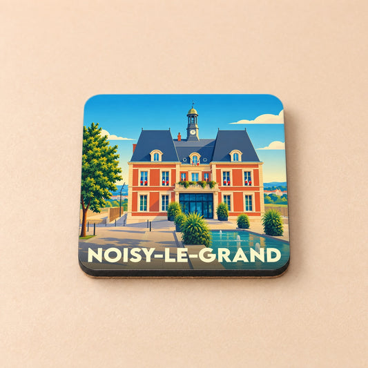 Dessous de verre souvenir de la ville de Noisy-le-Grand avec une illustration stylisée de l'hôtel de ville.